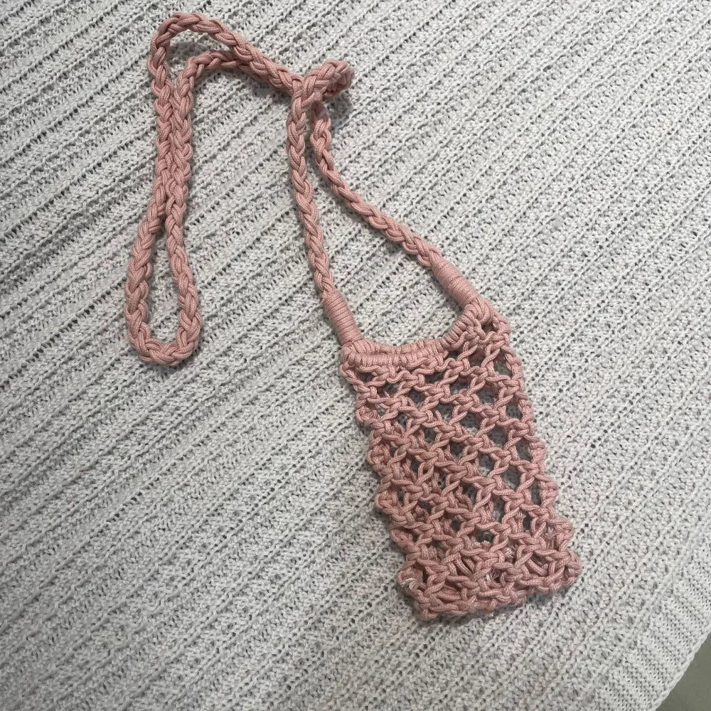 Fashion Portable Crossbody Phone Bag Hollow-out Woven Solid Color Shoulder Bags Crochet Lightweight Phone Purse Gifts