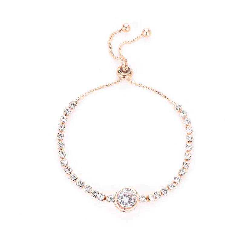 Bracelet Femme Zircon Carré Plaqué Or 18K – Réglable & Strass