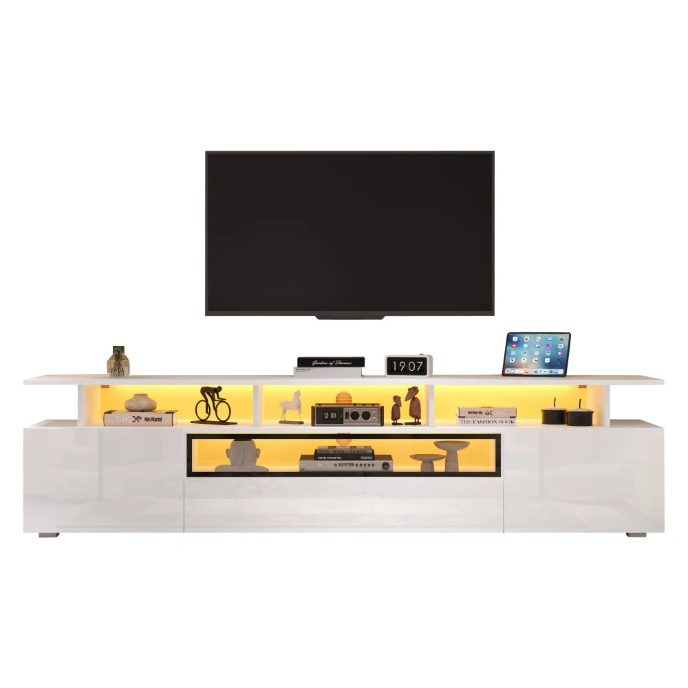 Meuble TV Haute Brillance 180x38x45 cm – LED App | 2 Armoires + 1 Tiroir | Acrylique | TV 75"
