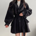 Manteau en Laine Femme – Veste Chic Manches Ballon, Col Tailleur & Laçage Vintage