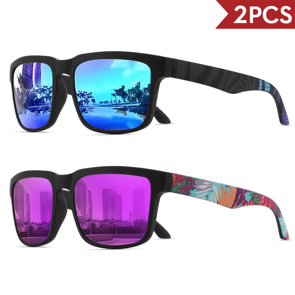 Lot de 2 Lunettes de Soleil Sport Carrées VEGUEROS – UV400 Mixte