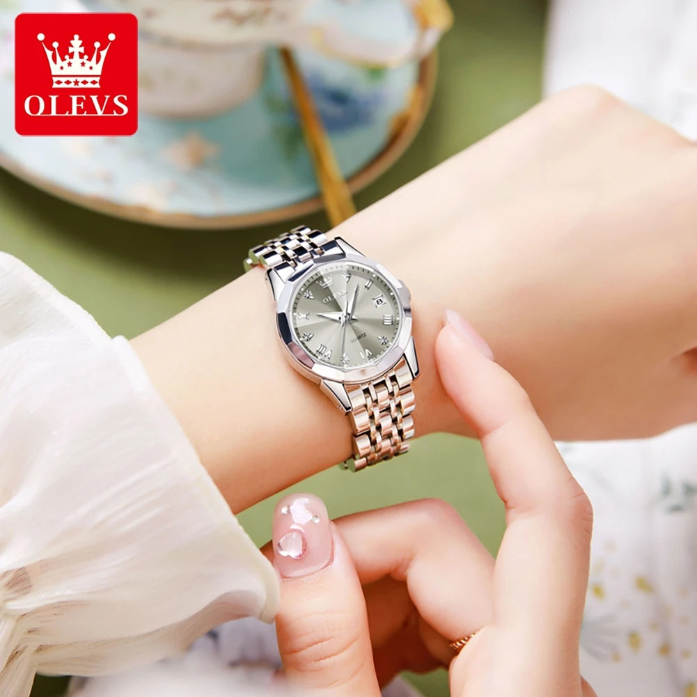 OLEVS 9931 Montre Femme Luxe – Quartz, Miroir Losange, Acier Inoxydable, Diamants, Étanche 3 Bar