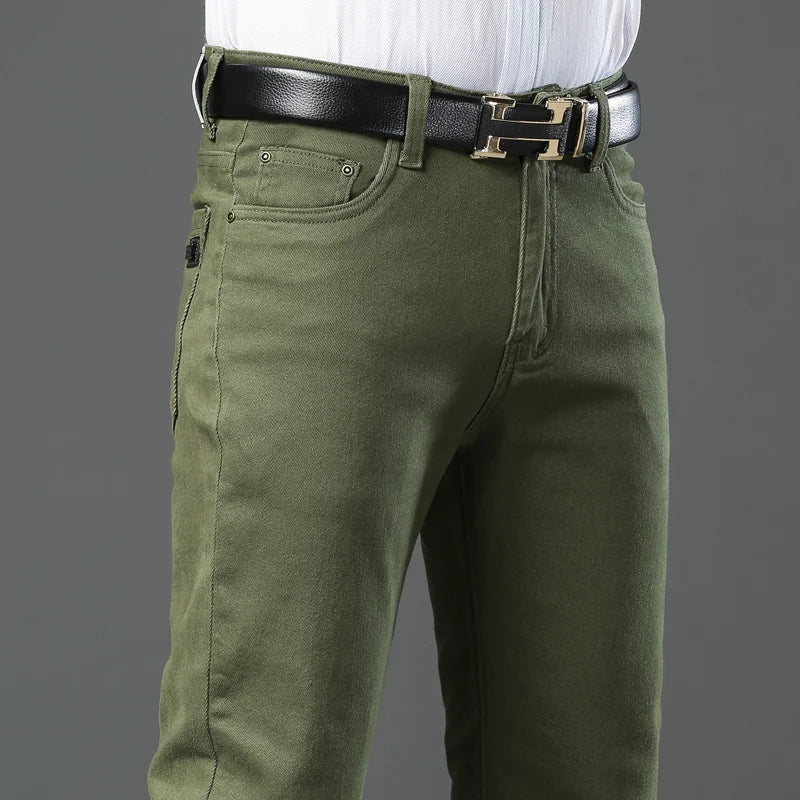 Jean Slim Stretch Homme 96% Coton – Coupe Droite Casual | Noir Café Vert