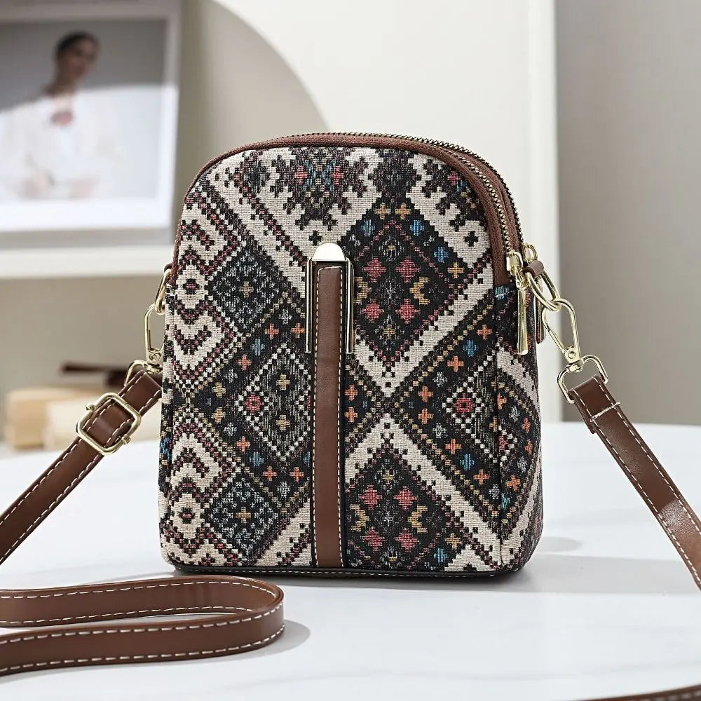 Sac Téléphone Bandoulière Femme Style Bohème Ethnique – Cuir PU, Fermeture Zip, 7 Coloris