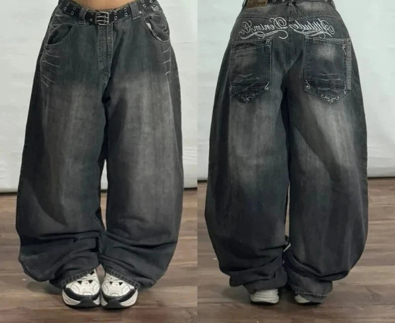 Jean Y2K Baggy Homme Imprimé Blue Washed Hip Hop Rock Wide Leg | Multi-Coloris M-XXL
