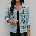 Veste en Jean Dentelle Transparente Femme – Loose | Bouton | Manches Longues | Streetwear | Bleu | S-XXXL