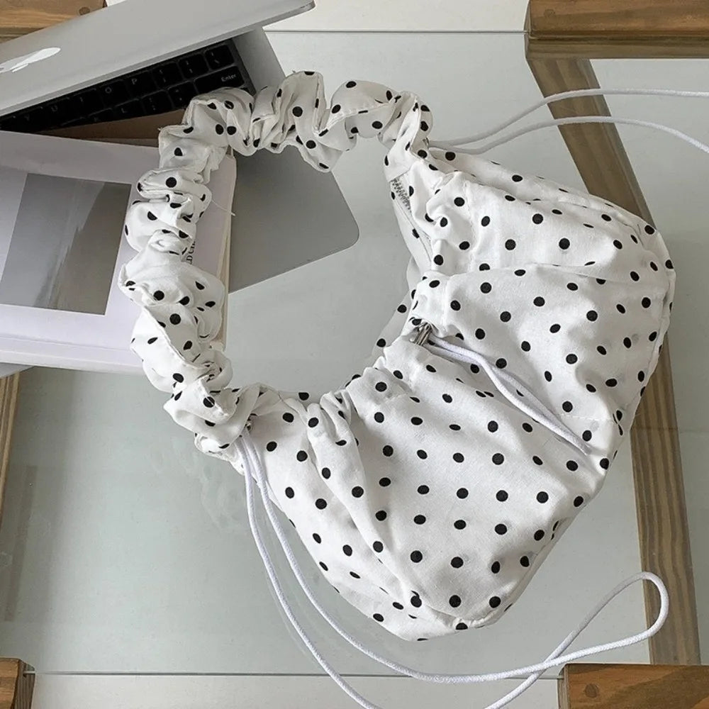Versatile Polka Dot Underarm Bag Korean Style Large Capacity Drawstring Shoulder Bag Lightweight Clutch Purse