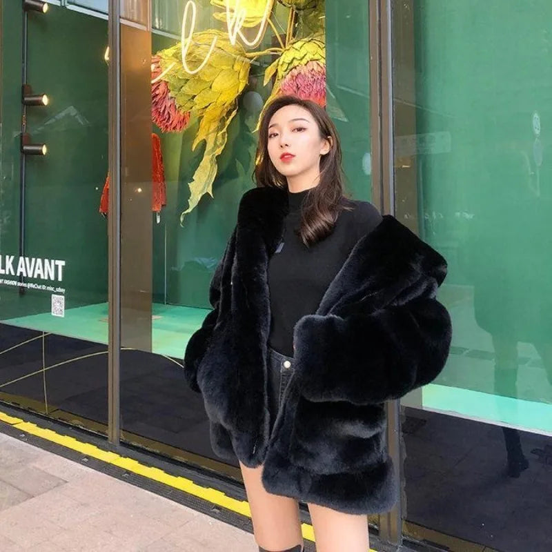 Veste Oversize Y2K en Fausse Fourrure – Style Coréen Vintage Streetwear Femme