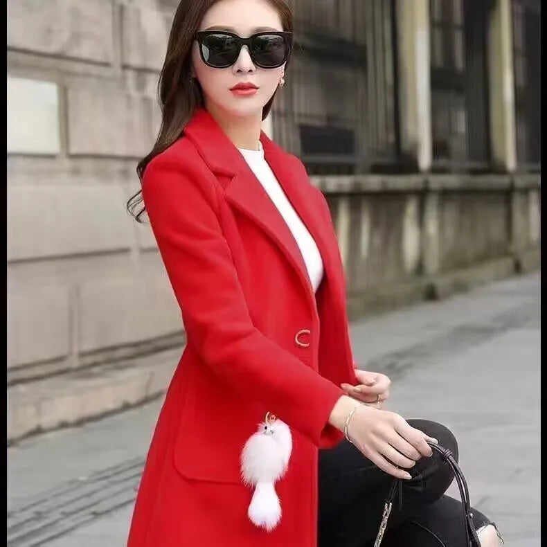 Manteau Long en Laine Femme – Col Tailleur, Coupe Ajustée, Style Automne-Hiver