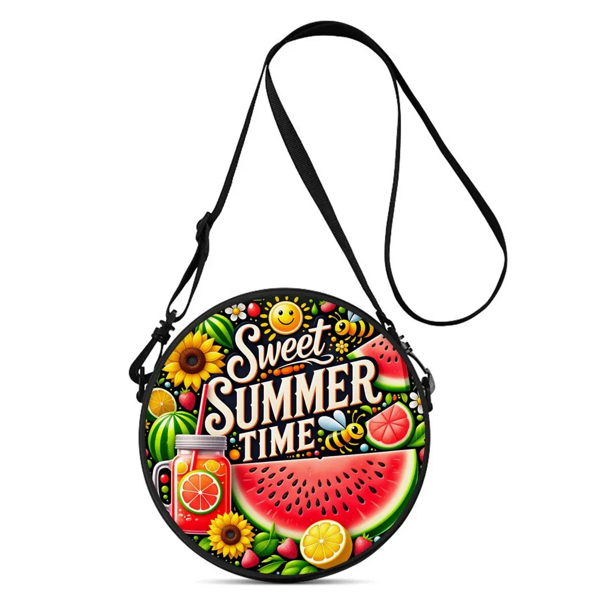 Watermelon Cherry Round Shoulder Bag Fruit Messenger Bag Daily Adjustable Strap Crossbody Bag for Woman Best Gifts 2D Flat