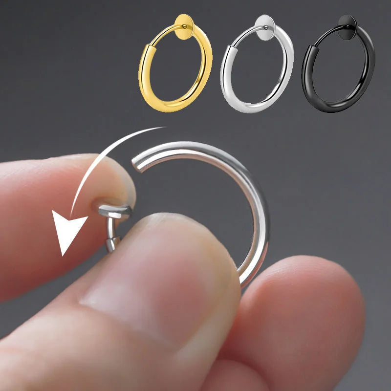 Clips d'Oreilles Créoles SMYXY – Acier Inoxydable Sans Perçage, Style Punk Unisexe 8-16mm