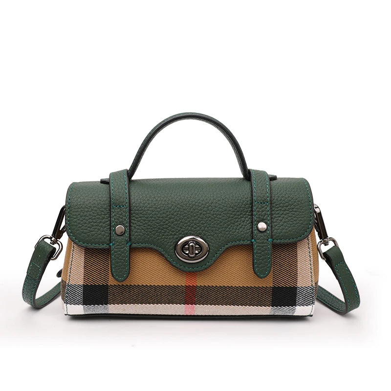 Mini Sac Boston À Carreaux Femme – Toile & Cuir Végétal, Bandoulière & Main
