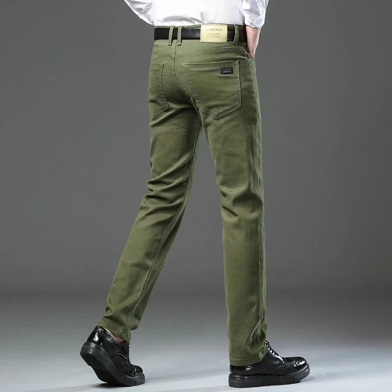 Jean Slim Stretch Homme 96% Coton – Coupe Droite Casual | Noir Café Vert