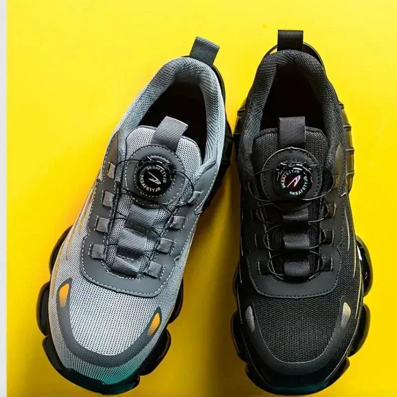 Rotary Button Safety Shoes 37-48 Size for Men, Men Women Steel Toe Cap Sneakers Lace-free Shoes Puncture-proof Anti-smash Boots