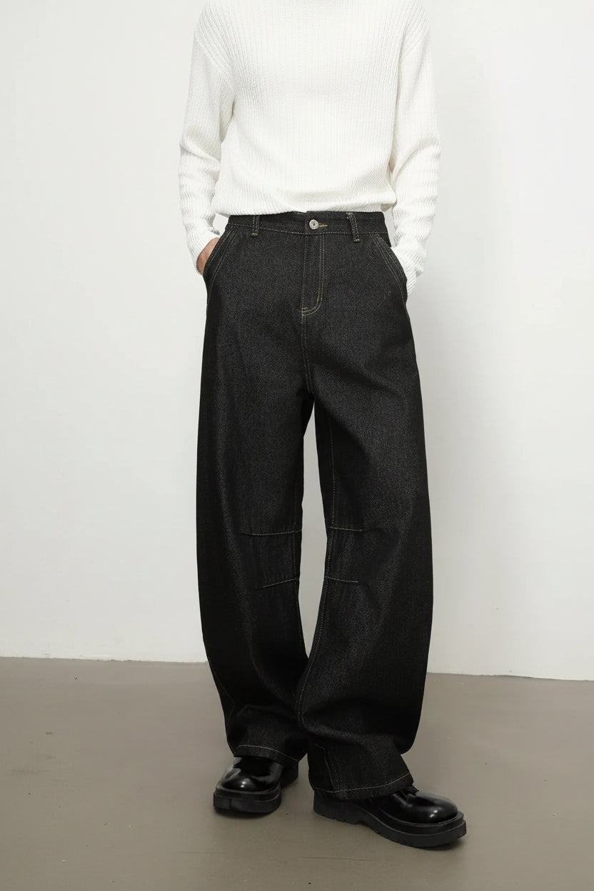 Jean Wide Leg Homme Denim Noir Splicing Loose Polyvalent Stretch | Tailles S-XL