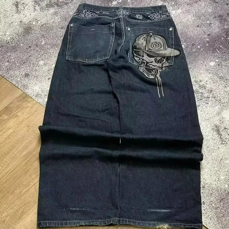 Jean Y2K Baggy Homme Imprimé Blue Washed Hip Hop Rock Wide Leg | Multi-Coloris M-XXL