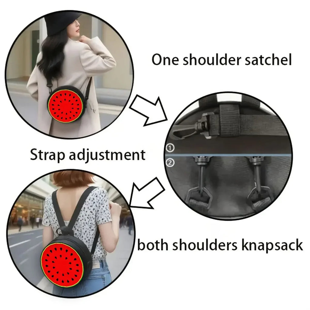 Watermelon Cherry Round Shoulder Bag Fruit Messenger Bag Daily Adjustable Strap Crossbody Bag for Woman Best Gifts 2D Flat