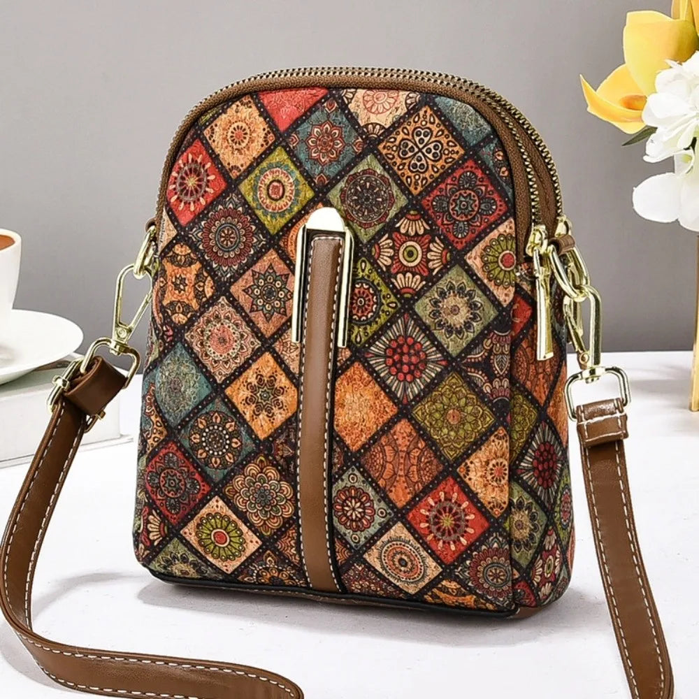 Sac Téléphone Bandoulière Femme Style Bohème Ethnique – Cuir PU, Fermeture Zip, 7 Coloris
