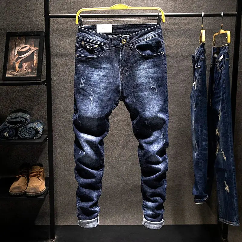 Jean Slim Straight Élastique Homme Ripped Délavé American Korean Style 9 Coloris Tailles 28-38