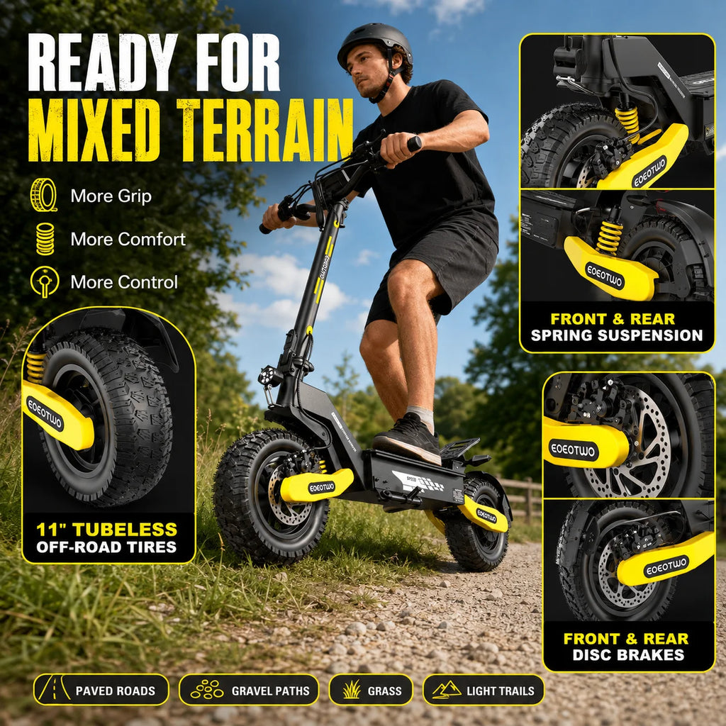 EOEOTWO 1200W Off Road Electric Scooter for Adults 48V Long Range E-Scooter 30MPH Fast Speed 11" Tubeless Tire Foldable Kick Scooter