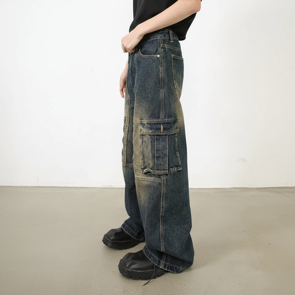 Jean Cargo Multi-Poches Homme – Style Workwear American Wash Denim
