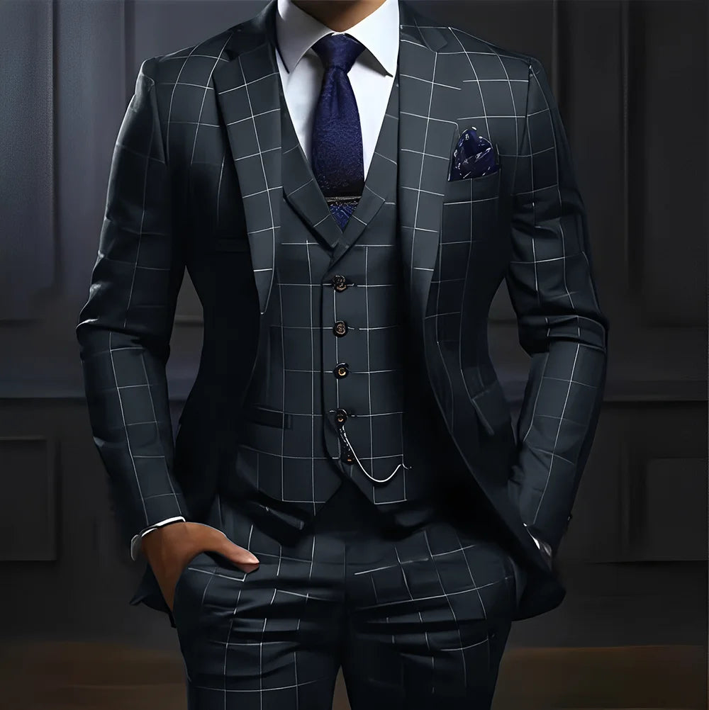 Plaid Men's Suit 3 Piece Suit Formal Business Work Clothes Party Groom Wedding Tuxedo Custom Color XS-5XL Suit Men