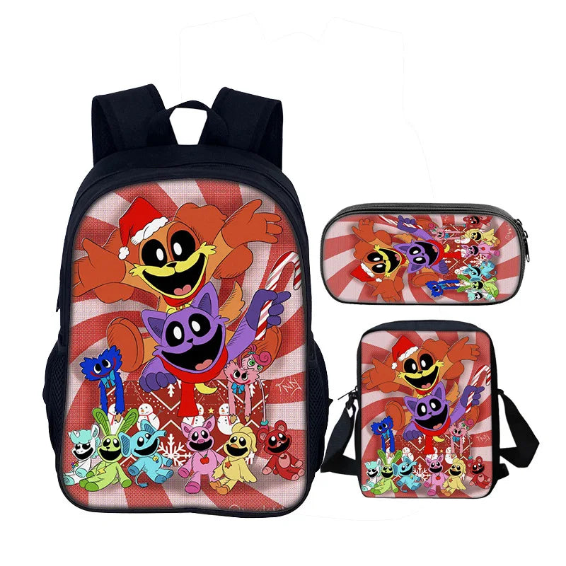 3pcs Set Smiling Critters School Bag 40cm/15.7inch Backpack Shoulder Bag Pencil Case Computer Book Bags for Boys Girls Best Gift