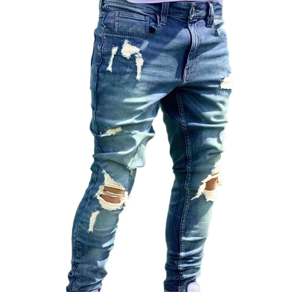 Jean Skinny Taille Haute Homme – Style Y2K Distressed Vintage