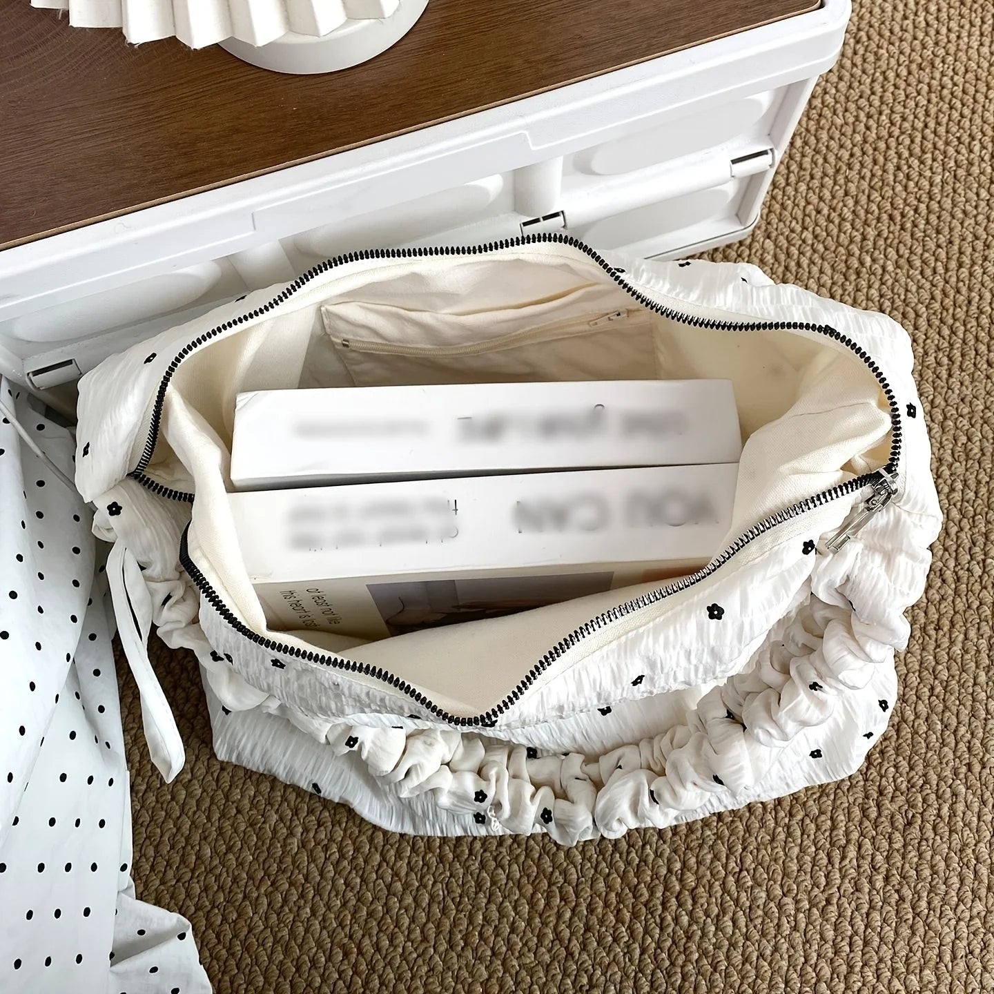 Sac Bandoulière Floral Plissé – Grande Capacité, Style Coréen
