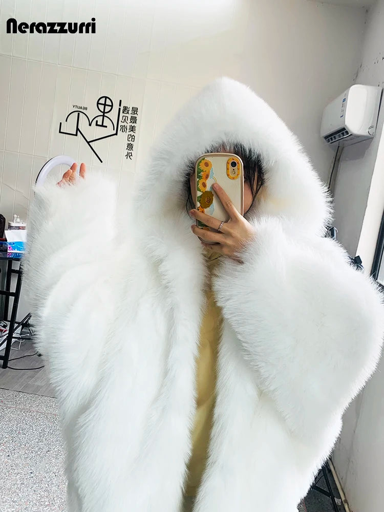 Nerazzurri – Manteau Fausse Fourrure Femme À Capuche, Oversize Chaud & Moelleux, Hiver Casual
