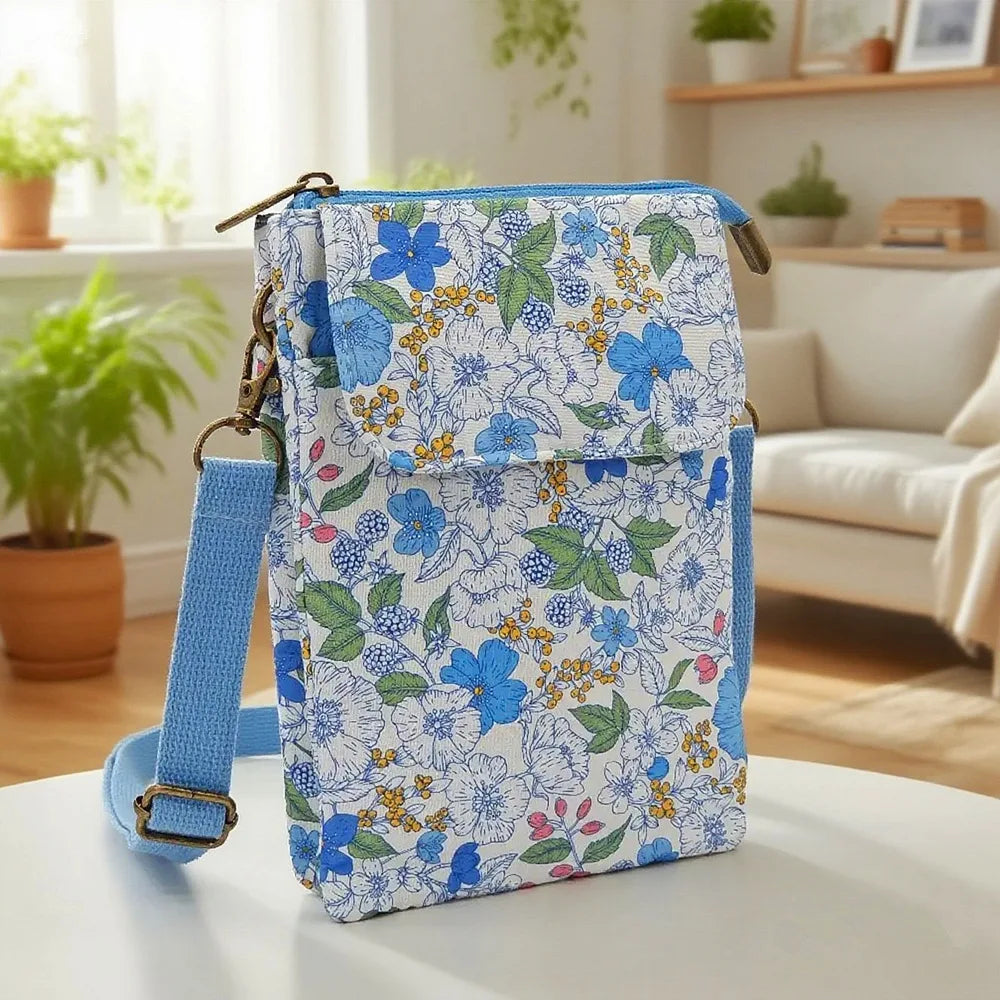 Versatile Print New Oil Painting Series 5-Layer Crossbody Phone Bag Rustic Fabric Women's Handbag Lightweight and Easy-to-Match