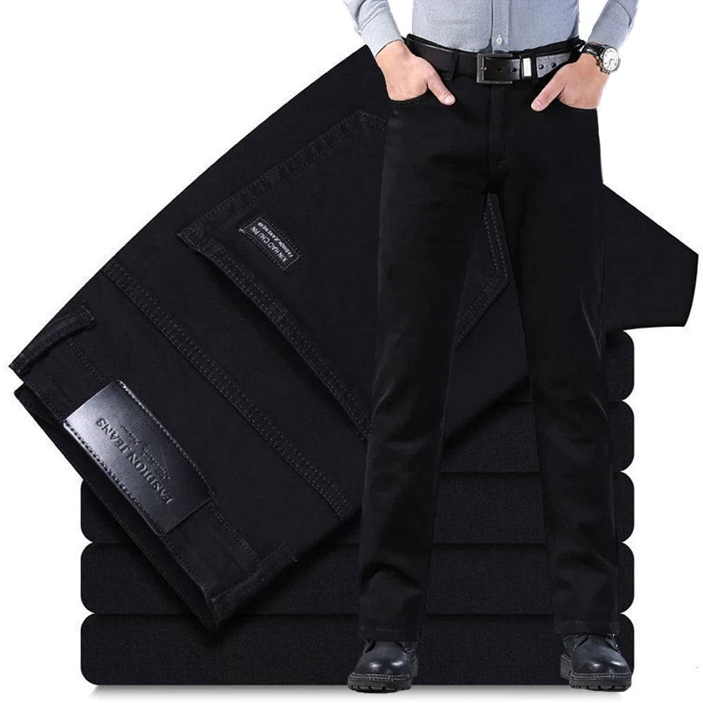 Jean Droit Homme Noir Vintage Business Style Coréen Stretch | Tailles 28-40