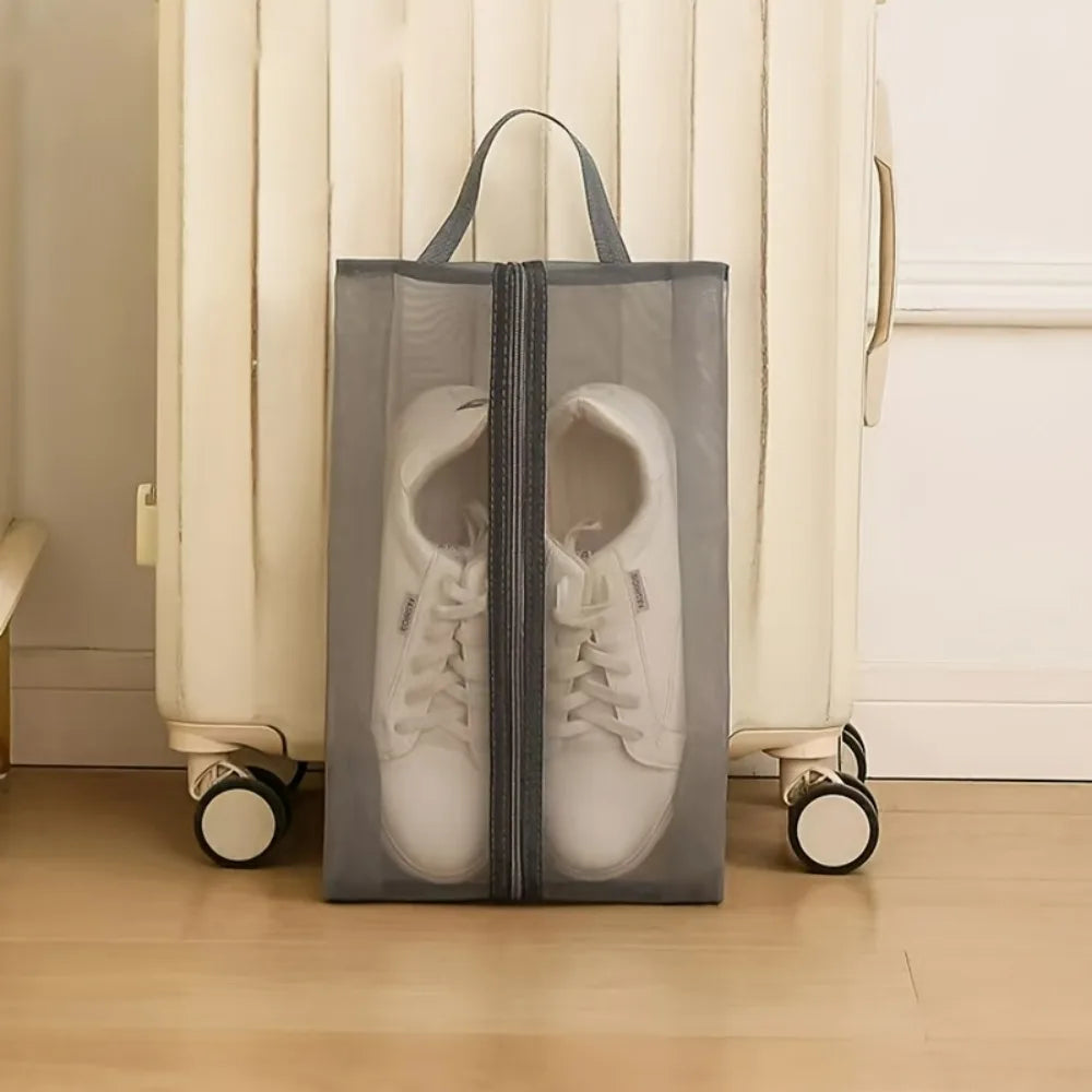 1pc Large Capacity Foldable Breathable Mesh Shoe Bag Transparent Visible Portable Handheld Dustproof Bag for Travel Gym Beach