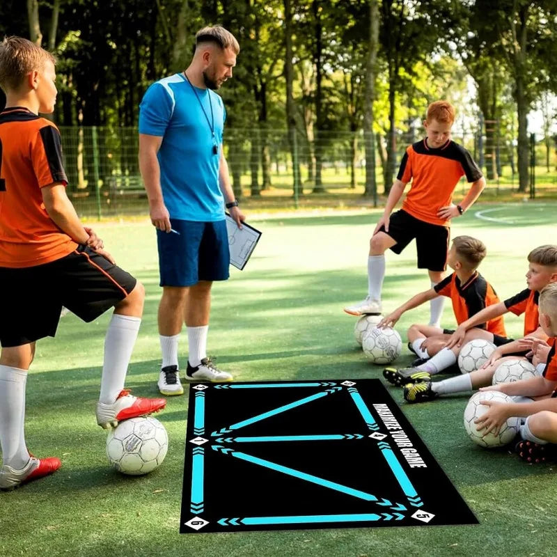 60 X 90cm Wear-resistant Non-slip Football Footwork Agility Training Mat Portable Footstep Practice Pad Anti Slip Bottom Design Multiscene for Kids Adult Soccer Player Indoor Home Outdoor Football Skill Training