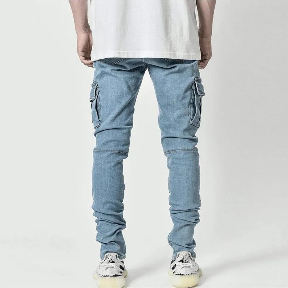 Men's Slim Fit Cargo Jeans – Washed Multi-Pocket High Street Style | Streetwear 2026