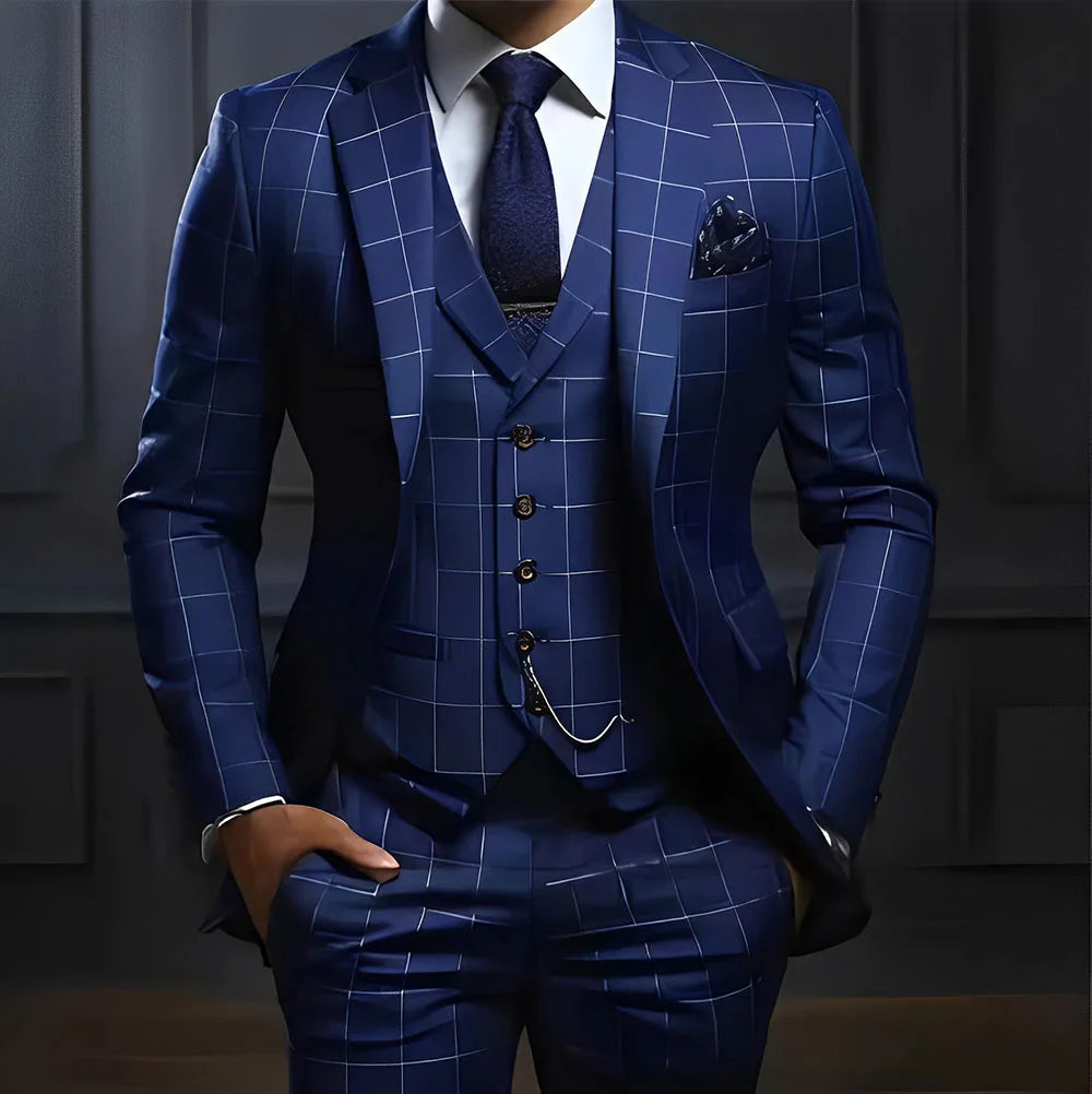 Plaid Men's Suit 3 Piece Suit Formal Business Work Clothes Party Groom Wedding Tuxedo Custom Color XS-5XL Suit Men