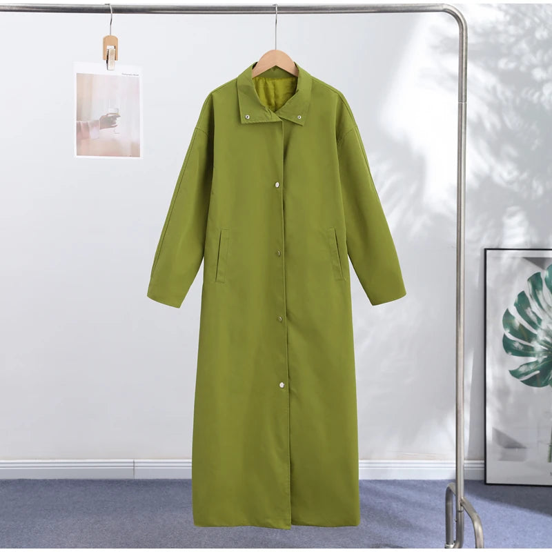 High Street Stand Collar Long Windbreakers 2026 Autumn New Ladies Solid Single-breasted Full Sleeve Trench Coat Women's Outwear