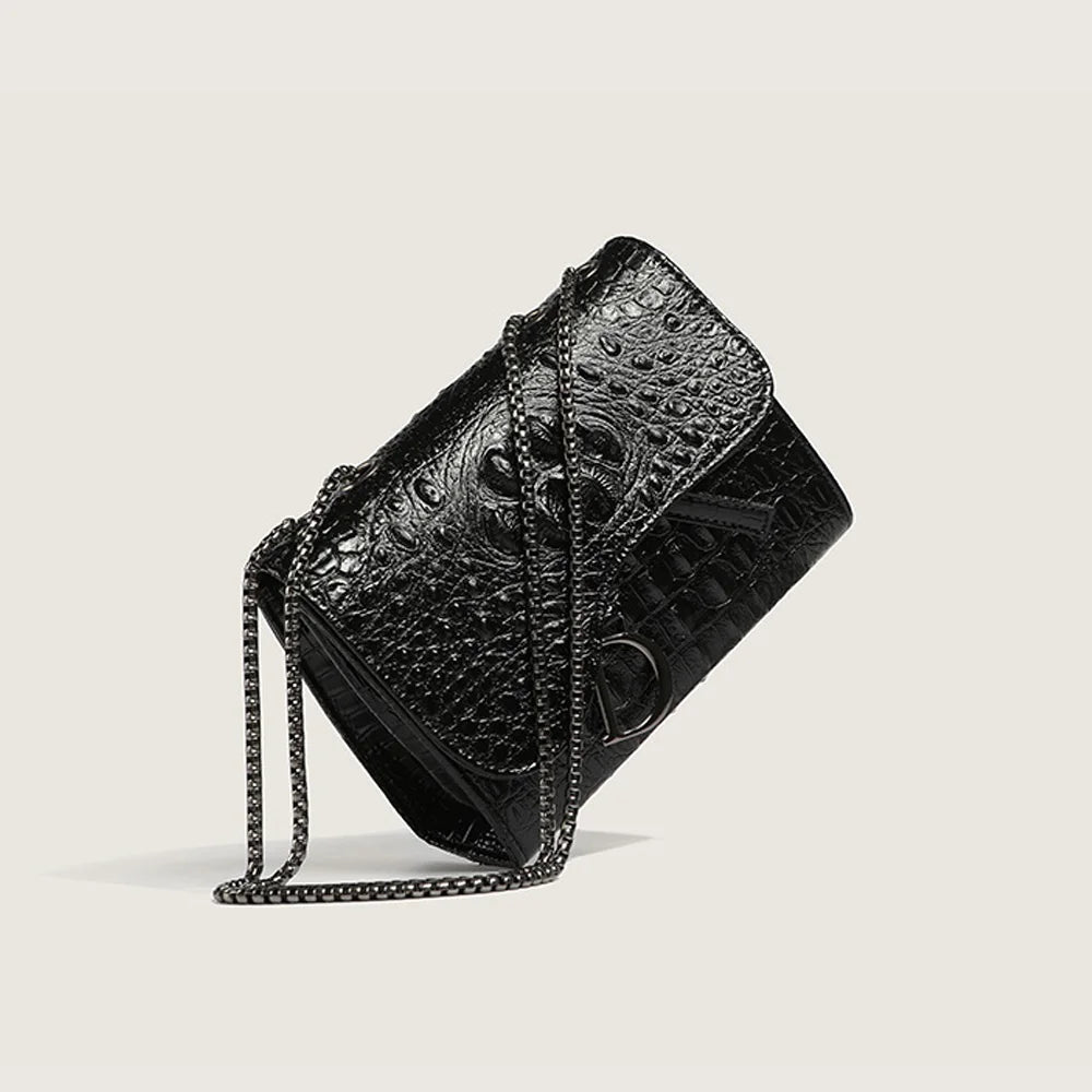 Sac bandoulière femme motif crocodile – Chaîne dorée, style vintage chic