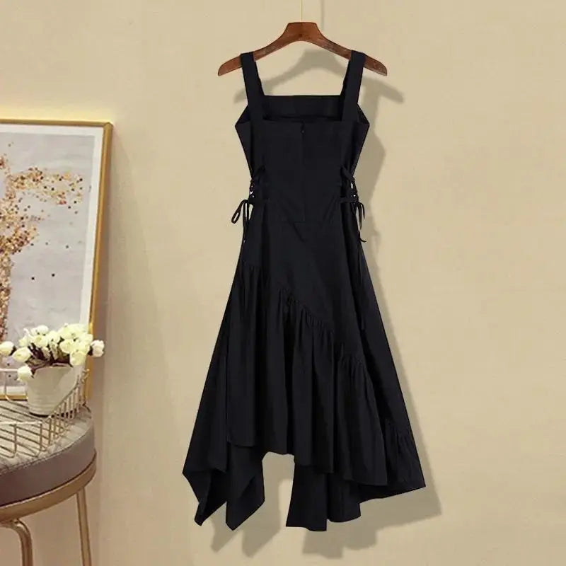 2026 Women's Summer New In Fashion Irregular Dress Matching Set Korean Elegant Short Sleeve Shirt+Strap Skirt Two Piece Suit