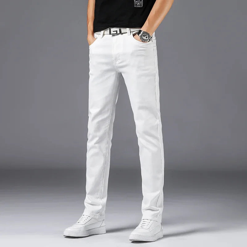 Jean Slim Blanc Homme – Coupe Ajustée Élastique Style Business Casual