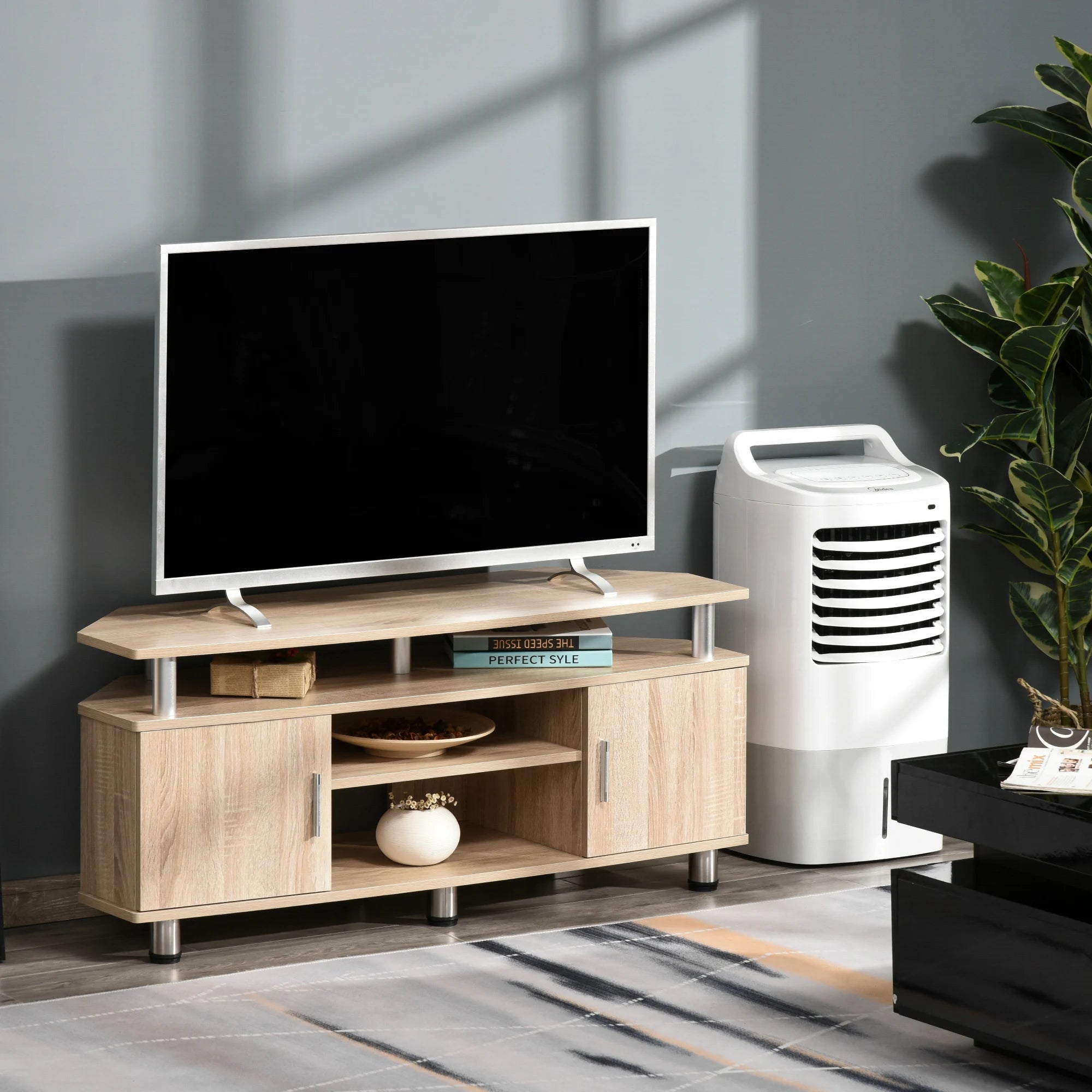 Meuble TV HOMCOM 120x39,5x52 cm – 2 Portes | 2 Étagères | TV 55" | 60 kg | Mélaminé Bois | Salon