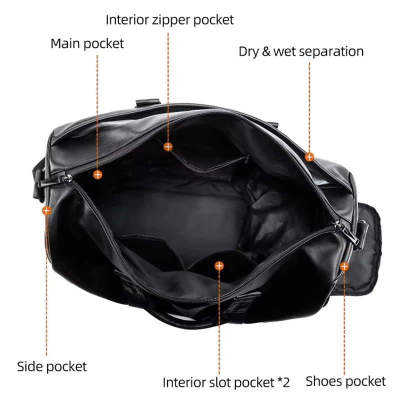 PU Fitness Gym Bag Handbag Men Leisure Sports Shoulder Crossbody Large Swimming with Shoe Pocket Dry Wet Travel Workout Duffel