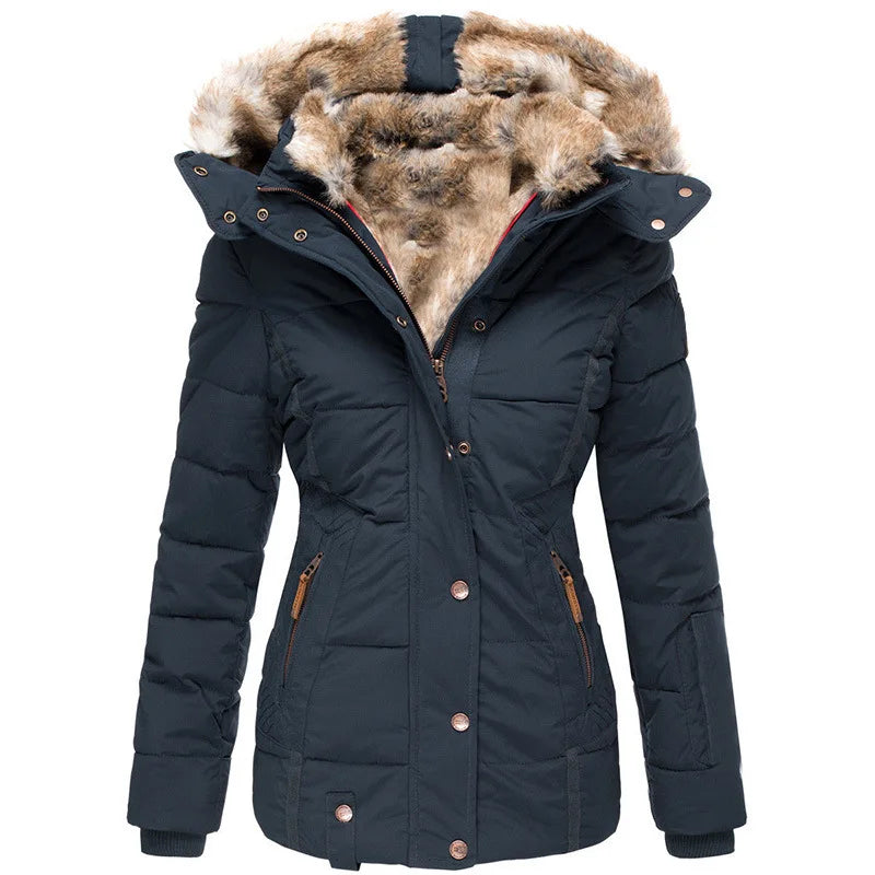 Manteau d'Hiver Femme – Coupe-Vent Zippé à Capuche, Doublure Polaire, Coupe Slim