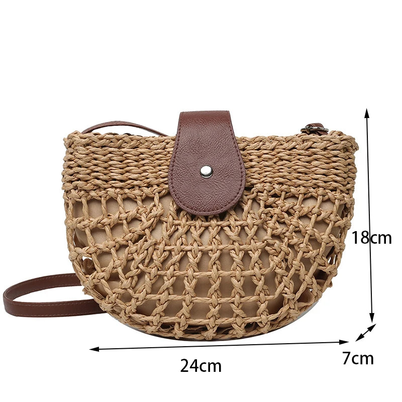 Sac de Plage Femme Yogodlns – Paille Rotin Tressé Fait Main, Forme Demi-Lune, Style Bohème