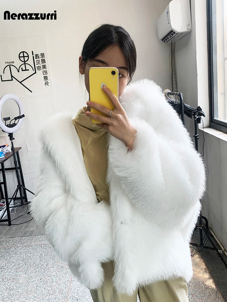 Nerazzurri – Manteau Fausse Fourrure Femme À Capuche, Oversize Chaud & Moelleux, Hiver Casual