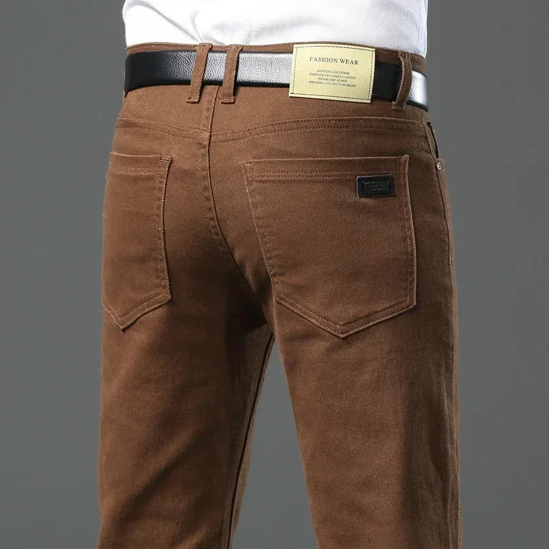 Men's Slim Stretch Jeans 96% Cotton – Casual Straight Fit | Black Coffee Green