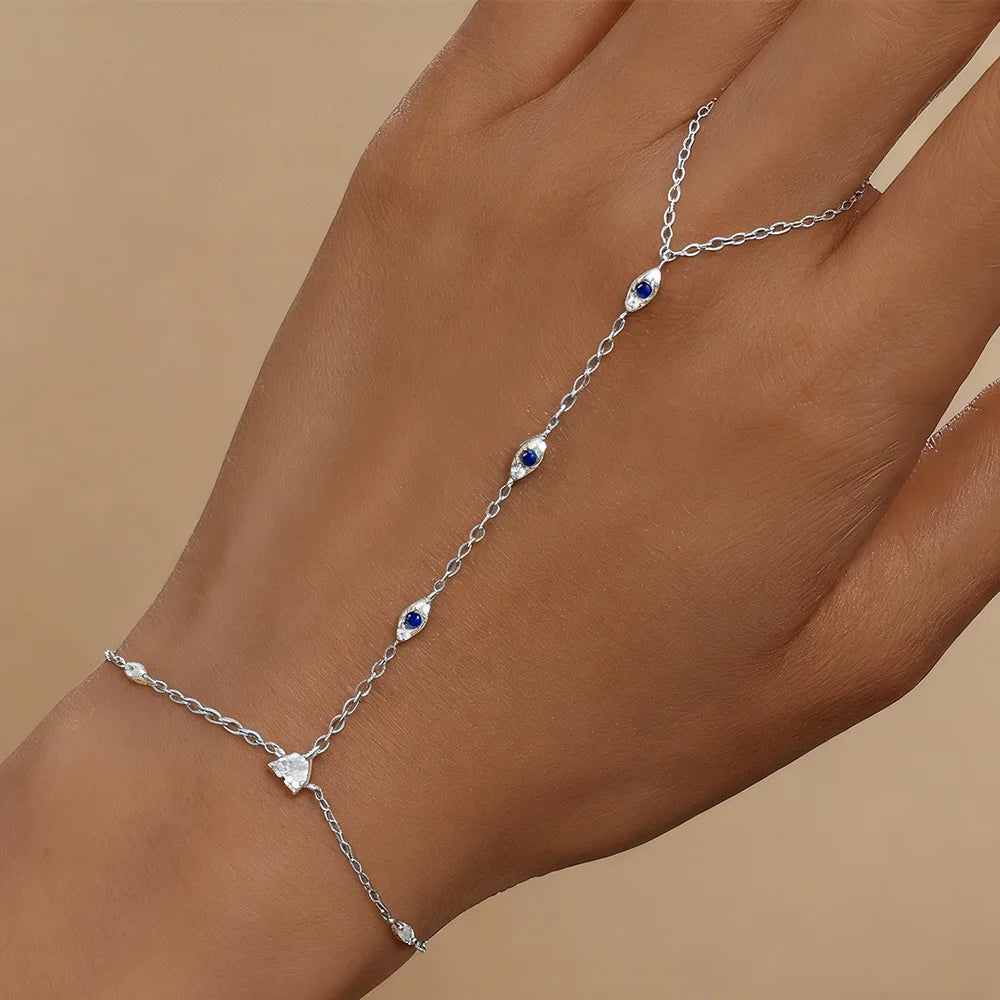Bracelet Charme Femme en Argent 925 – Zircon Œil de Cheval & Chaîne Anneau | Or & Argent