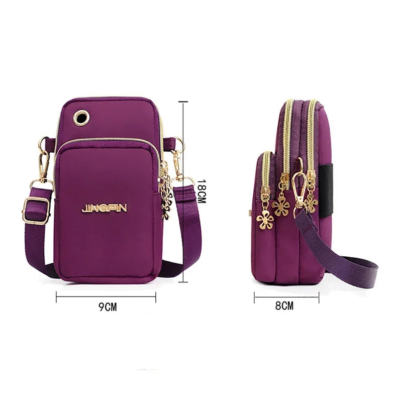 Mobile Phone Crossbody Bags for Women Shoulder Bag Fashion Cell Phone Pouch With Headphone Plug 3 Layer Wallet