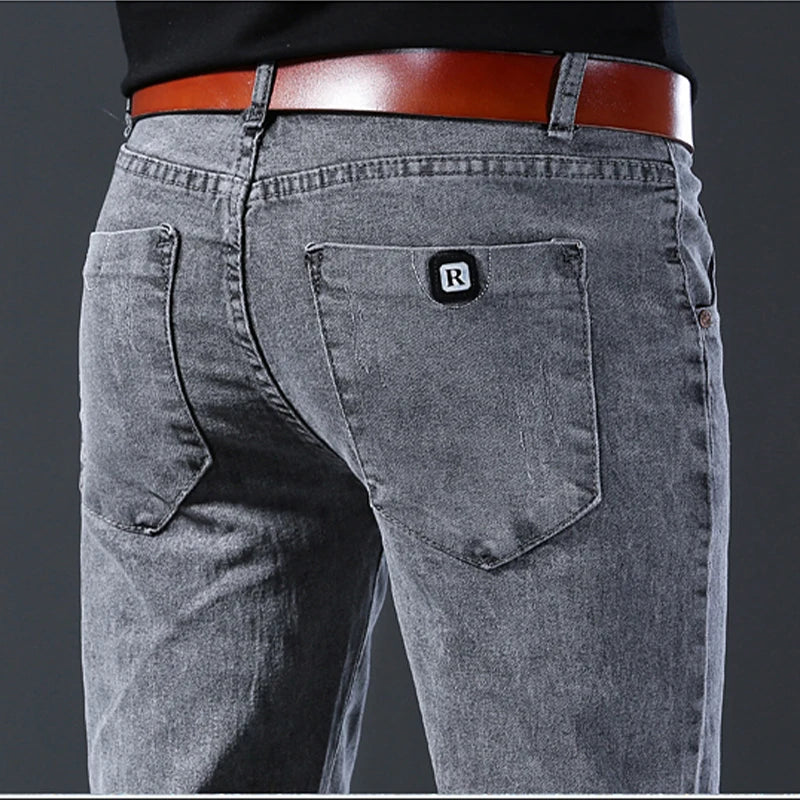 Jean Slim Homme Gris Style Coréen Haute Élasticité | Tailles 28-36 Toutes Saisons