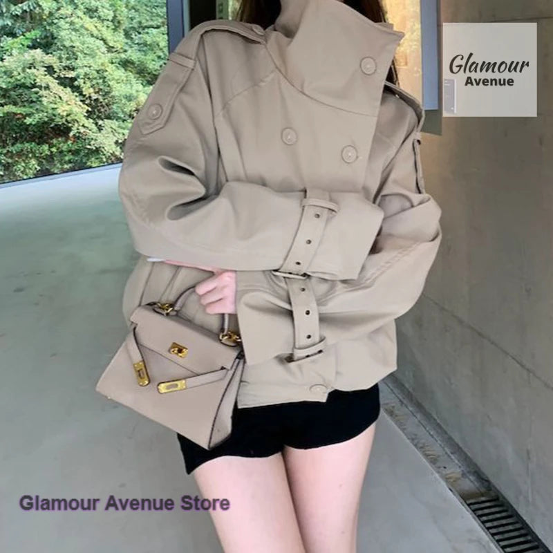 Französisch-britischer, doppelreihiger Khaki-Trenchcoat für Damen, Herbst und Winter, Maillard-Stil, hochwertiger, lockerer Freizeitmantel